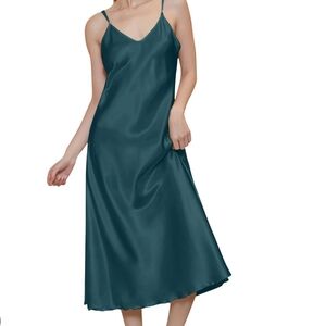 Elegant Teal Satin Nightgown
